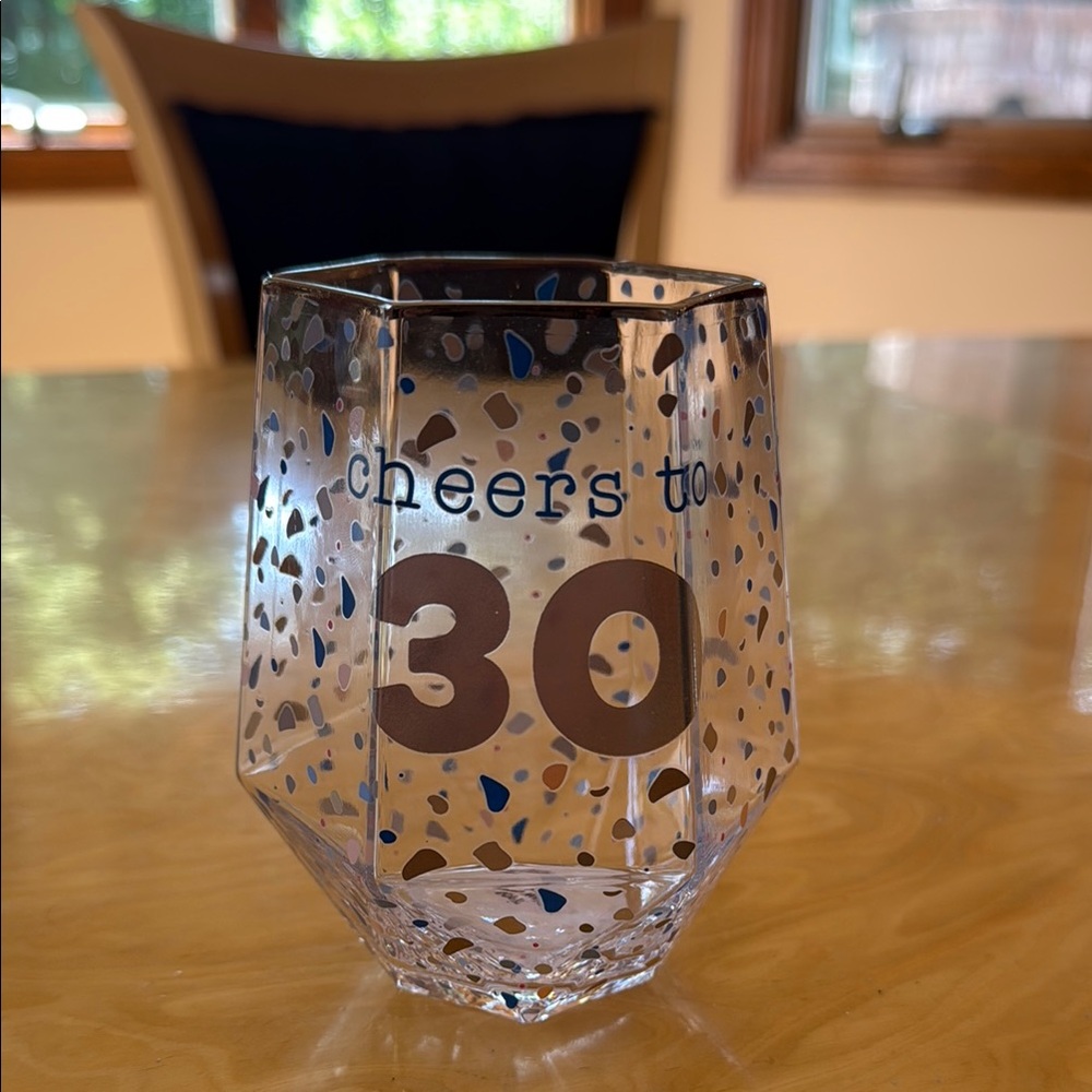 Cheers to 30 Glass with Blue and Brown Accents
